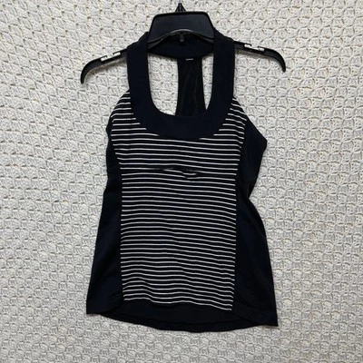 Top Lululemon Activewear Mujer Talla 8 Negro/Blanco Rayas Malla Espalda Corredora Gimnasio Correr Foto 1 de 4