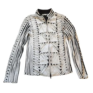 Obstinee Damen Strukturjacke Größe 4 Weiß Schwarz Durchgehender Reißverschluss Netz Gefüttert Hochgeschlossen - Bild 1 von 11