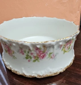 T&V LIMOGES FRANCE 7 Inch Cranberry Bowl Pink Flowers - Picture 1 of 14
