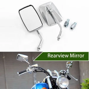 Pair For Honda VTX1300 VTX1800 Chrome 10mm Motorcycle Rectangle Rearview Mirrors - Picture 1 of 17