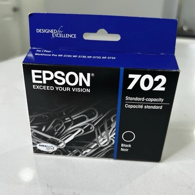 Genuine Epson 702 Black Ink Cartridge T702120 Sealed Exp. 10/2024 - Image 1 of 4