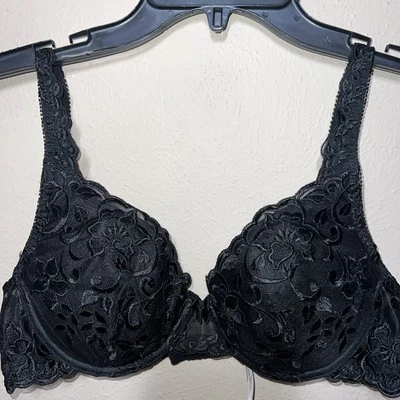 Vintage Victorias Secret Pillow Push-Up Bra 36B Underwire Black Lace Embroidered - Image 1 of 4