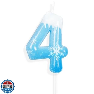 Hongplus White Froze Snow Themed Birthday Candles, Snowflake Number 4th Birth - Picture 1 of 5