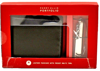 Perry Ellis Portfolio Men's Leather RFID Wallet + Multi Tool New in Box! - Image 1 of 2
