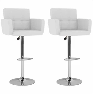 2x Barhocker Weiß Kunstleder höhenverstellbar mit Armlehne Fußstütze Chrom - Bild 1 von 8