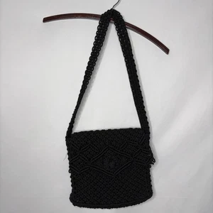 Crochet Purse Knot Closure Black Boho Hippie Chick So Stylish Shoulder Crossbody - Picture 1 of 6
