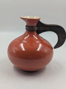 Vintage Red Wing Pottery Coffee Carafe Pitcher #565 Orange Carafe w/ Wooden Hand - Picture 1 of 6