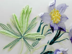 Pasque-flower Delicate Handmade Embroidered Patch - Picture 1 of 4