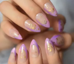 24 Nagelpress mit Kleber Hexe himmlische Astrologie Akt Lila Gold Med Mandel - Bild 1 von 6