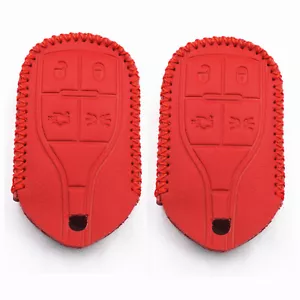 2 Piezas Cuero Rojo Para Maserati Ghibli Quattroporte Levante 4 Botones Llavero Bolso - Imagen 1 de 4