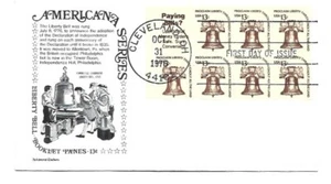 1595B 13c Campana de la Libertad, Americana, panel de 7 Aristocrat Cachets FDC - Imagen 1 de 1