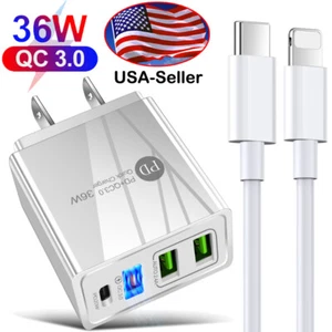 36W Fast Charger USB-C Type-C Power Adapter 3/6ft Cable For iPhone 13 14 Pro Max - Picture 1 of 26