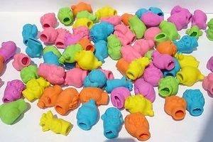 ZOO PENCIL TOP ERASERS LOT 0F 144 CARNIVALS PARTY TOYS 1" ASSORTED COLORS - Picture 1 of 2