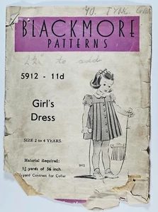 1940's Vintage Sewing Pattern Girl's Dress Size 2-4 years Blackmore 5912 - Picture 1 of 4