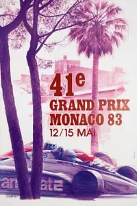 MONACO GRAND PRIX 1983 PIERRE LECOMTE VINTAGE FRANZÖSISCHES RENNWAGEN POSTER ORIGINAL - Bild 1 von 1