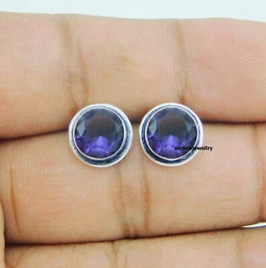 Amethyst Gemstone 925 sterling silver handmade Stud Earrings - Picture 1 of 4