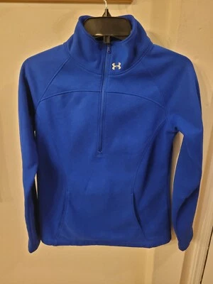 Ladies Royal Blue Under Armour 1/4 Zip Fleece Lined Sweatshirt XSMALL Loose Fit - Image 1 of 4
