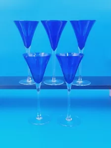 Set 5 bicchieri conici blu cobalto gambo trasparente alti 9" vino champagne flauto - Foto 1 di 5