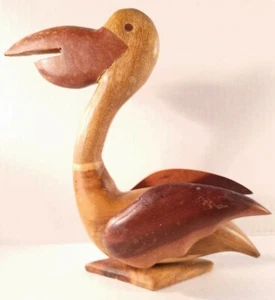 Handmade Wooden Pelican Figurine / Statuette 3 Types of Wood. 7.25" Tall - Picture 1 of 11