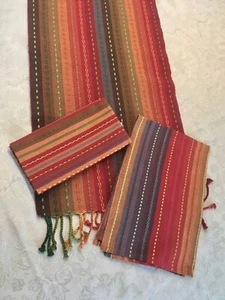Neu 74" rot orange Cinco de Mayo Lintex gestreift Tischläufer & Geschirrtuch Serviette - Bild 1 von 9