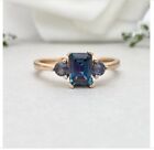 14k Rose Gold Plated 2ct Emerald Lab Alexandrite Three Stone Engagement Ring