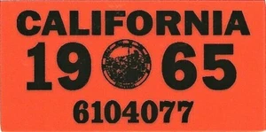 California 1965 Vinyl Sticker Repo TAB for Vintage License CAR-TRUCK-MOTORCYCLE - Picture 1 of 3