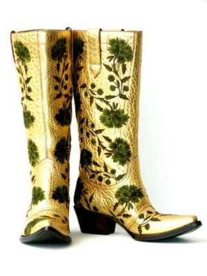 BOTAS BORDADAS DE COURO GIANNI BARBATO WESTERN BULLHIDE FEITAS À MÃO 35,5 US$ 2650 - Imagem 1 de 4