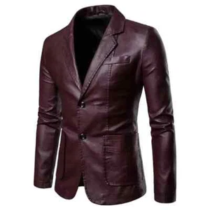 Blazer Borgoña Dos Botones Hecho a Mano Para Hombre Cuero Genuino Piel de Cordero Formal Fiesta - Imagen 1 de 5