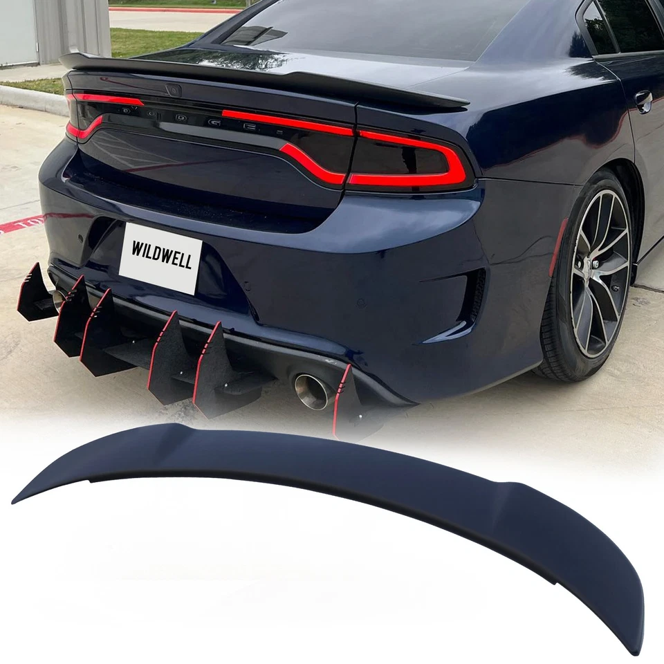 For Dodge Charger 2015-2024 Rear Trunk Spoiler Wing Hellcat Style Matte Black Foto 1 de 4