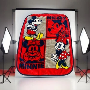 Vintage Disney Mickey & Minnie Mouse superweiche Nerz Plüsch Decke rot schwarz 56”x38” - Bild 1 von 8