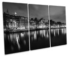 Amsterdam City Night Skyline B&W Treble Canvas Wall Art Box Framed Picture