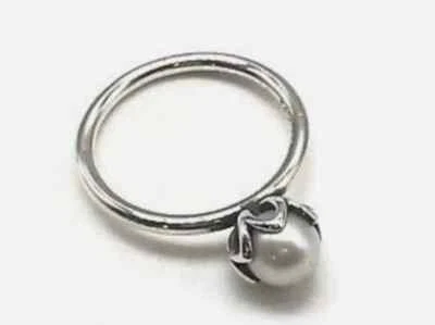 Pearl 6mm Round Fresh Water Pearl Ring Pearl Stacking Ring 925 Sterling Silver. - Image 1 of 4