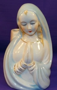 VNTG JAPAN KERAMIK SELIGE MADONNA JUNGFRAU MARIA KOPF VASE ÜBERTOPF HANDBEMALT - Bild 1 von 7