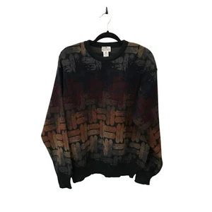 Neiman Marcus Rib Knit Sweater Mens Large Multicolored Geometric Print Pullover - Picture 1 of 7