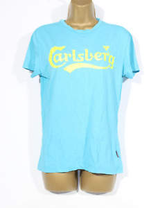 Carlsberg T-Shirt Small Blue Graphic Print Spell Out Short Sleeve Beer Womens