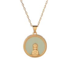 Jade Pendant Necklace Buddha Charm W/ 18K Gold Plated Chain Ethnic Gemstone Gift
