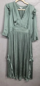 Anthropologie Current Air Damen Kleid grün Rüschen Satin Gr. M 3/4-Arm - Bild 1 von 12