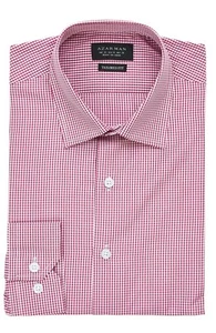 New Mens Dress Shirt Plaid Red Tailored Slim Fit Wrinkle Free Cotton By AZAR MAN - Picture 1 of 4