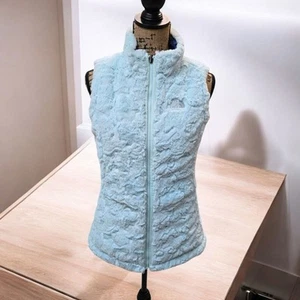 The North Face Reversible Faux Fur Puffer Vest Blue Girls 14/16 Women's S NWOT - Picture 1 of 21