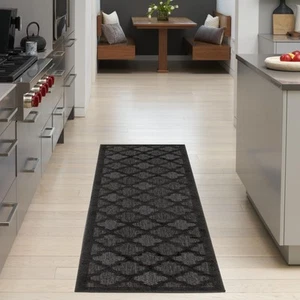 Easy Care Indoor/Outdoor Black 2'2" x 10' Area -Rug, Easy -Cleaning, Non Shed... - Picture 1 of 8