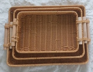 3 Large Natural Wicker Basket Trays for Display, Storage, Hamper. - Picture 1 of 8