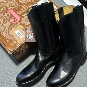New Justin Cora Black Cowboy Boots Womens Classic Ropers Sz 8 B #L3703 With Box - Picture 1 of 24
