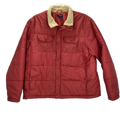 Lands End Men’s Quilted Puffer Jacket Sherpa Fleece Collar Size XL (46-48) Red - Image 1 of 4