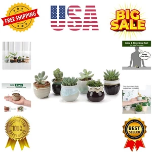 Macetas suculentas compactas - Juego de 6 elegantes macetas de cerámica con orificios de drenaje - Imagen 1 de 11