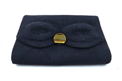 Vintage Navy Evening Clutch MCM Glamour with Gold tone Clasp & Sculptural Stitch - Image 1 of 4