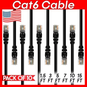 10 x Cable de conexión Cat 6 cable Cat6 negro conectores Ethernet RJ45 cable de Internet - Imagen 1 de 11