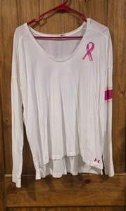 Under Armour Damen L weiß rosa Langarm U-Ausschnitt Outdoor Brustkrebs - Bild 1 von 4