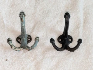 TWO (2) Old ANTIQUE Vintage MATCHING Acorn COAT / HAT TRIPLE HOOKS Iron / Steel - Picture 1 of 14