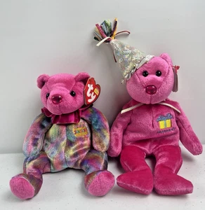 Lot of Two 2001 and 2002 Ty Beanie Baby January Birthday Party Hat Bears - Picture 1 of 4