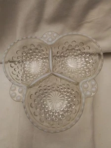 Vintage Opalescent Glass Moonstone Hobnail compartment Candy Dish - Picture 1 of 9